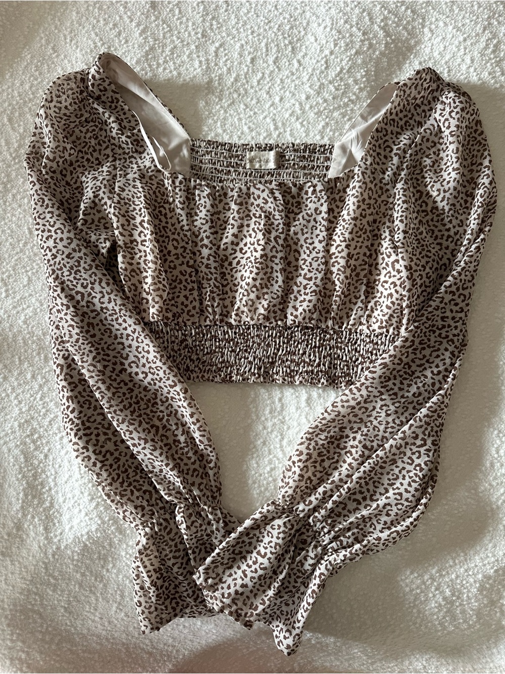 Altard state Woven Leopard-Print Long-Sleeve Crop Top